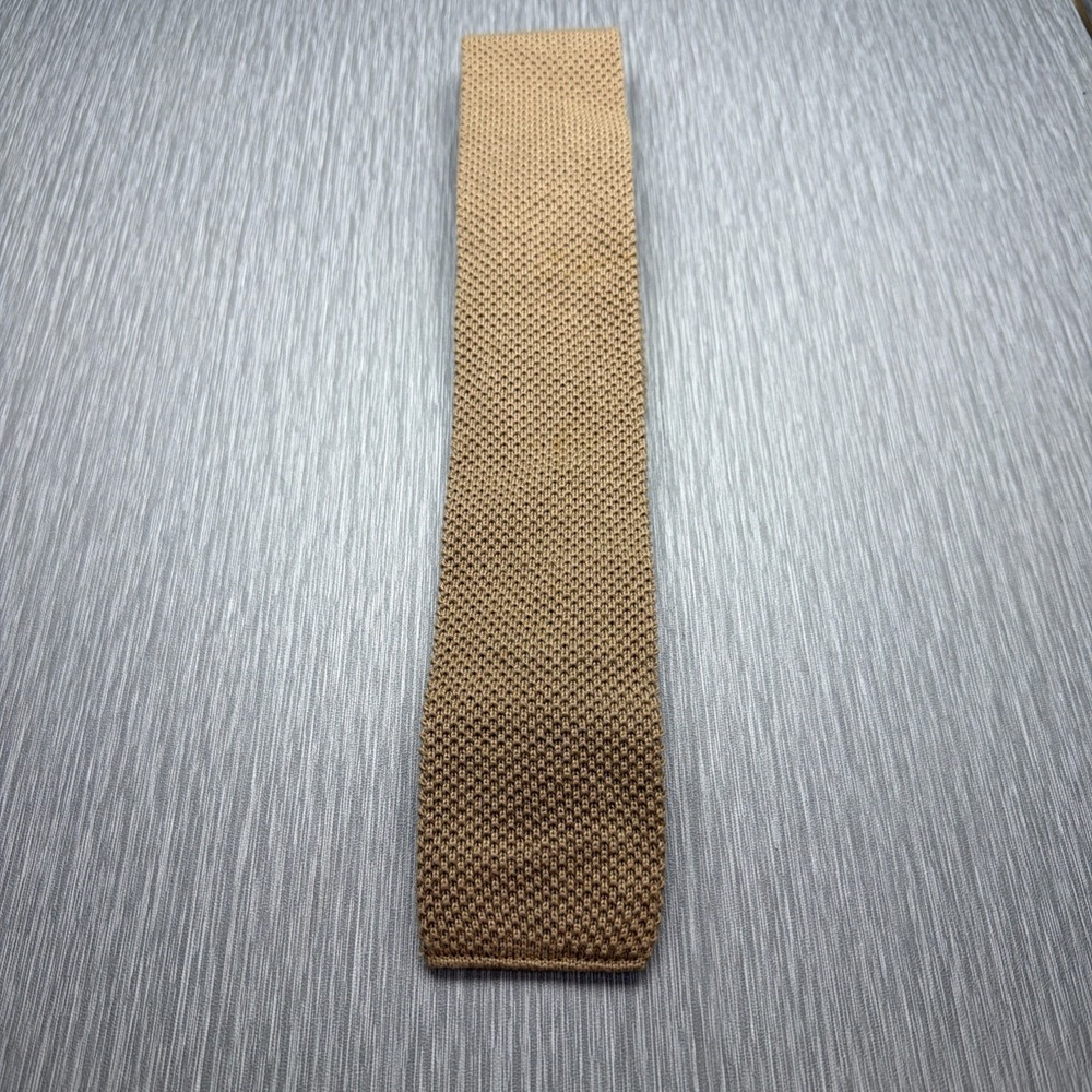 Etienne Aigner Knit Tie Beige Square End Textured Made in USA Classic Mens